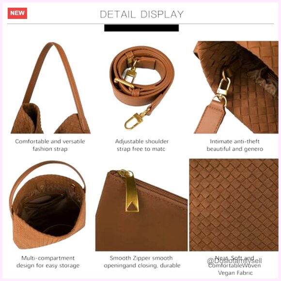 Suede Vegan Leather Hobo Tote Bag with Top Handle for Work Travel - Picture 6 of 7